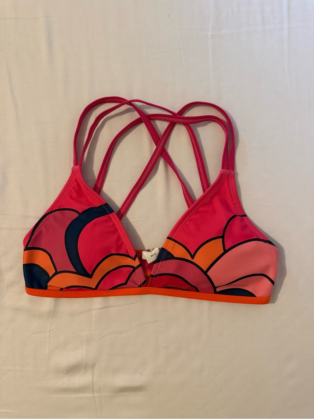 Limeapple Pink Orange Navy Patterned Kids Bikini Top